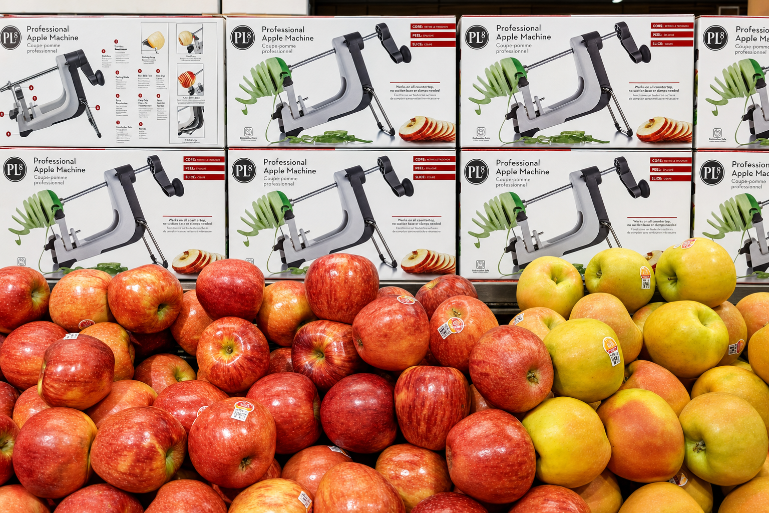 PL8 Professional Apple Machine displayed at retail with apples