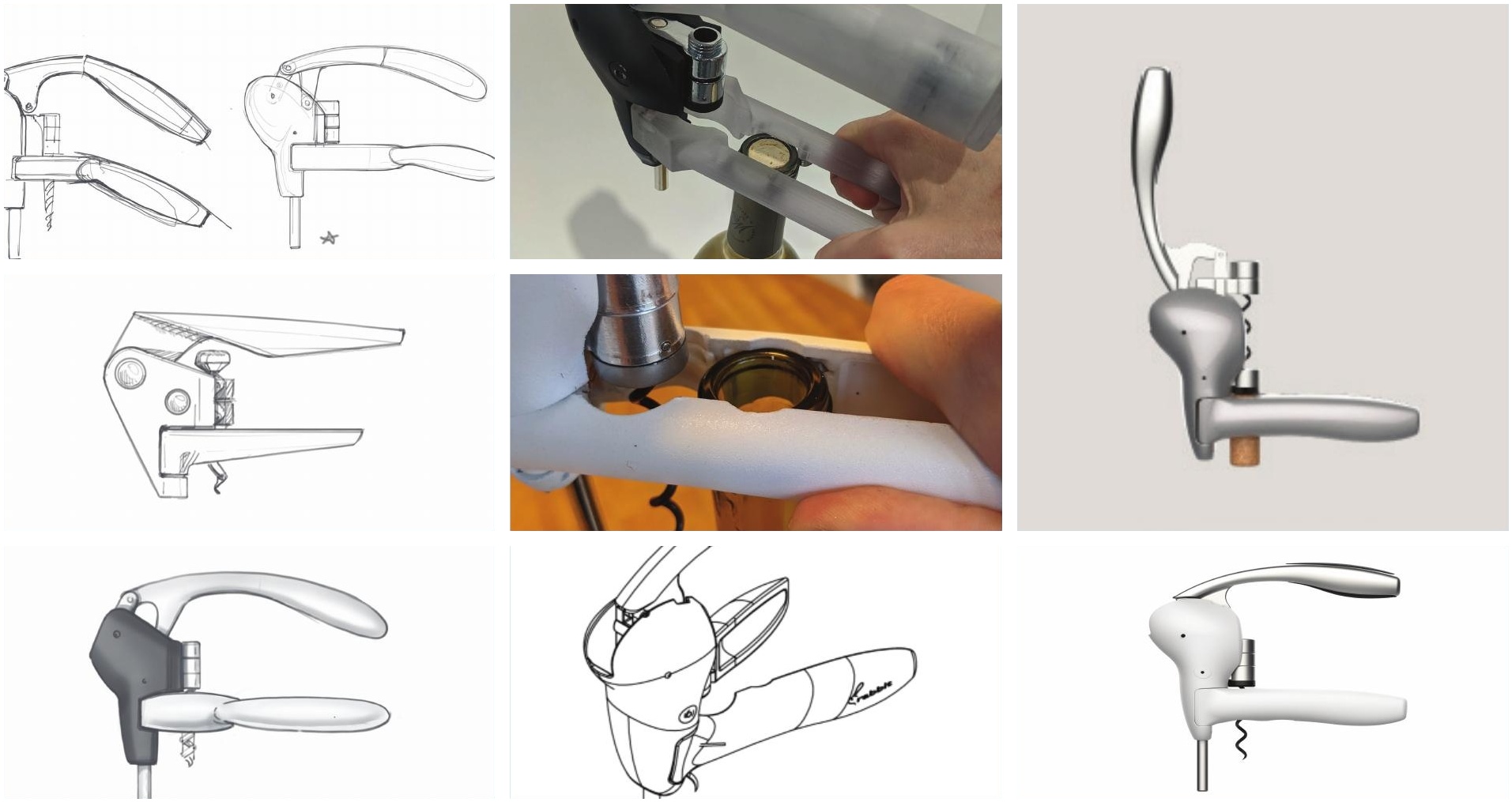 Lever corkscrew development from sketches through CAD, prototypes, and refined renderings
