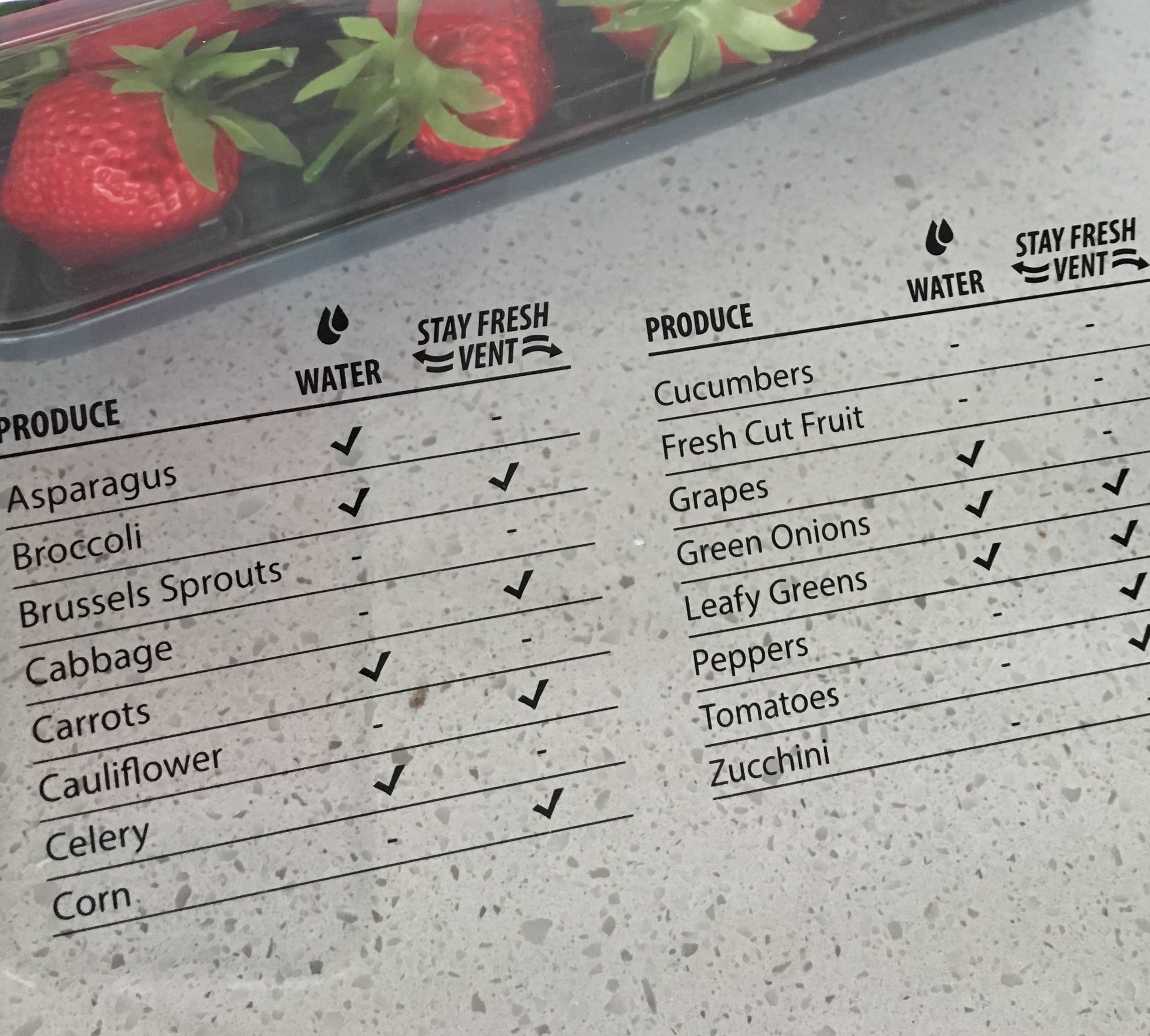 Produce Keeper label system with fresh strawberries