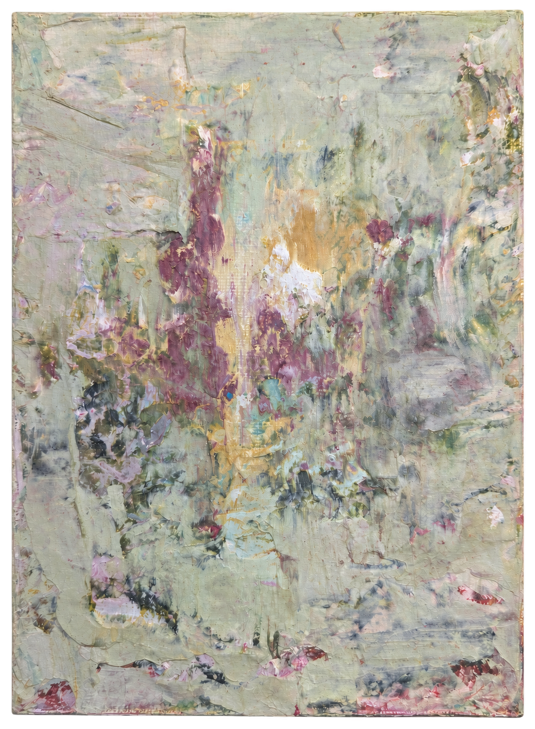 Pale green and violet vertical abstract painting