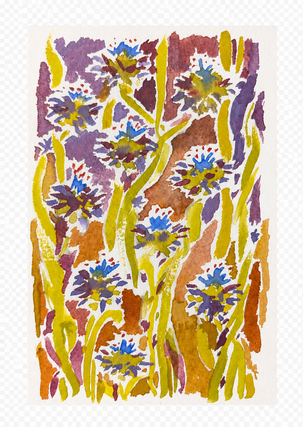 Graphic watercolor study of flowers and flowing lines