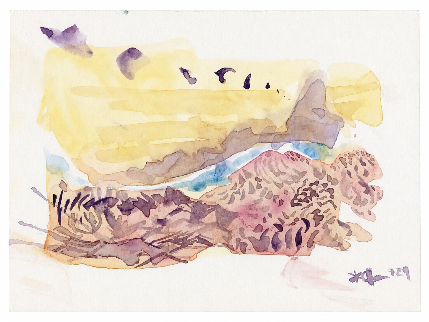 Ambiguous pale watercolor study of organic forms