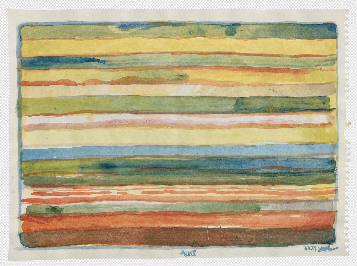 Horizontal watercolor study composed of layered colored lines